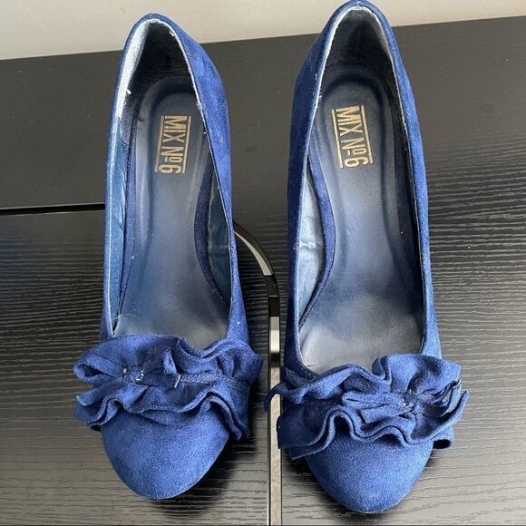 Mix No. 6 Olivia Blue Ruffle Toe Wedge Shoe, 9.5 - Picture 6 of 12